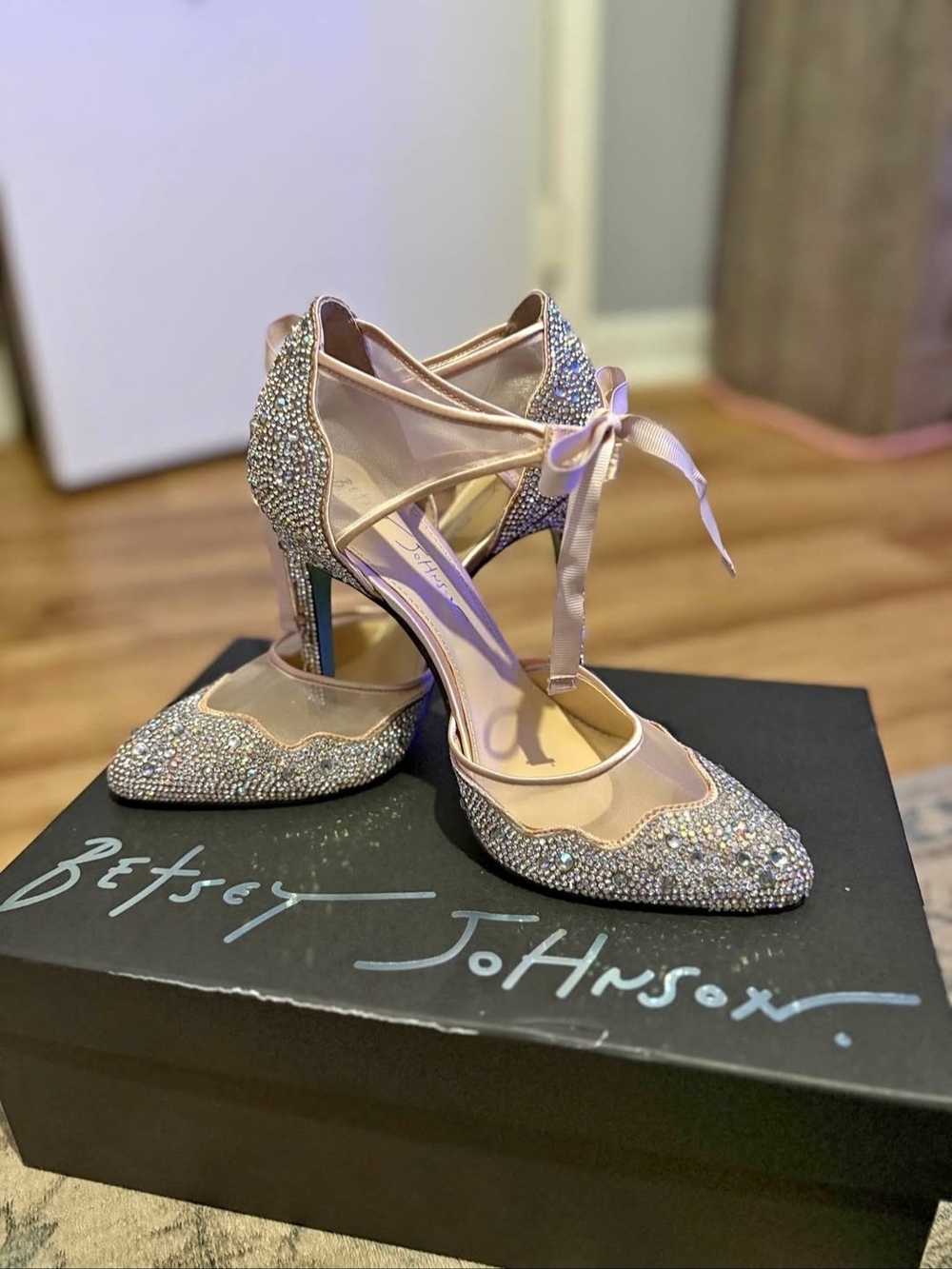 Betsey Johnson Pink Crystal Embellished Heels